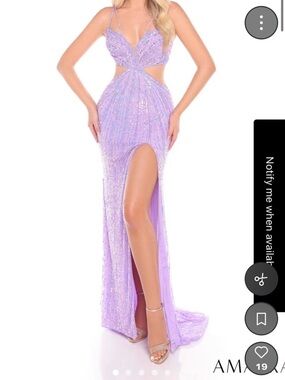 Sherri Hill Lilac Sequin Maxi Skirt with High Thigh Slit